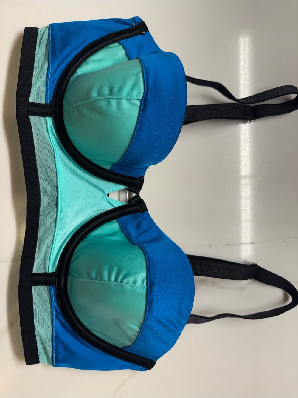 Victoria Secret Colorblock Underwire Long Line Bra in Teal & Blue